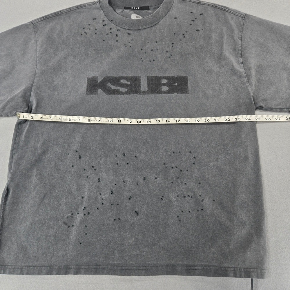 Ksubi T-Shirt Distressed Logo Tee Charcoal Grey Deconstructed Cotton XL - Picture 4 of 15